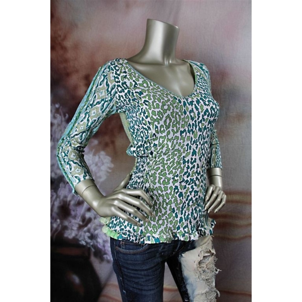 $840 New ROBERTO CAVALLI Green Teal Leopard Peplum Sweater Top 8